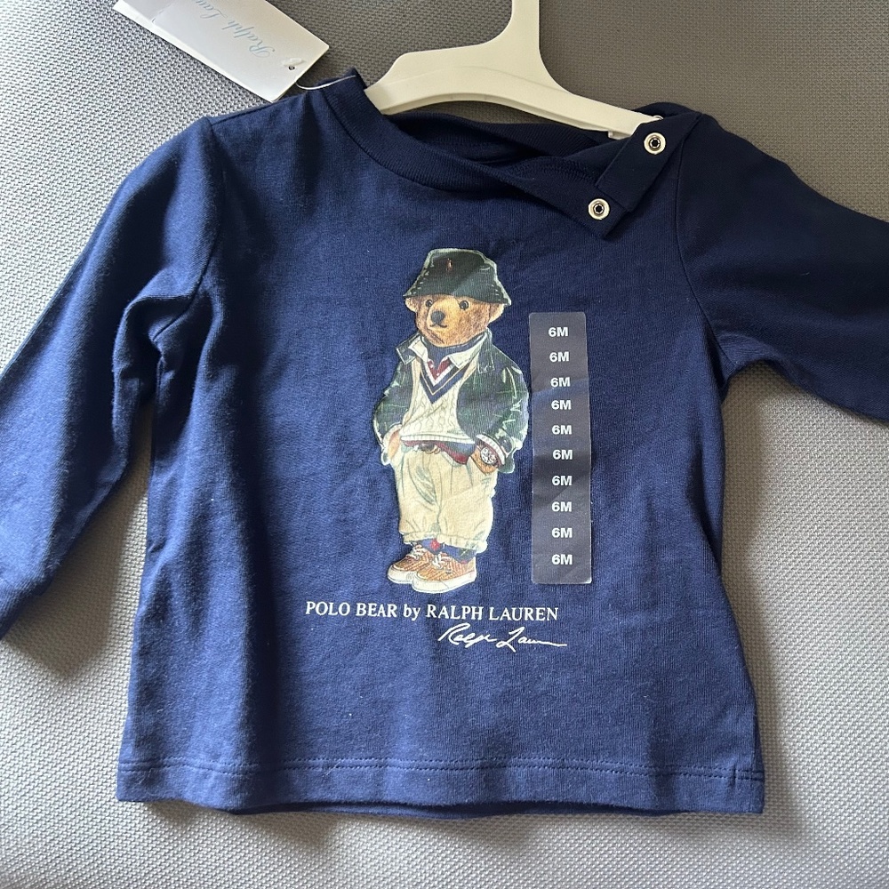 New Polo bear by Ralph Lauren blue long sleeve 6m